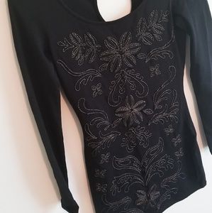 Free People Black Longsleeve Dress w/ Embroidery